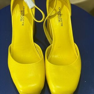 Charlotte Stone Yellow Heeled Pumps with Ankle Strap